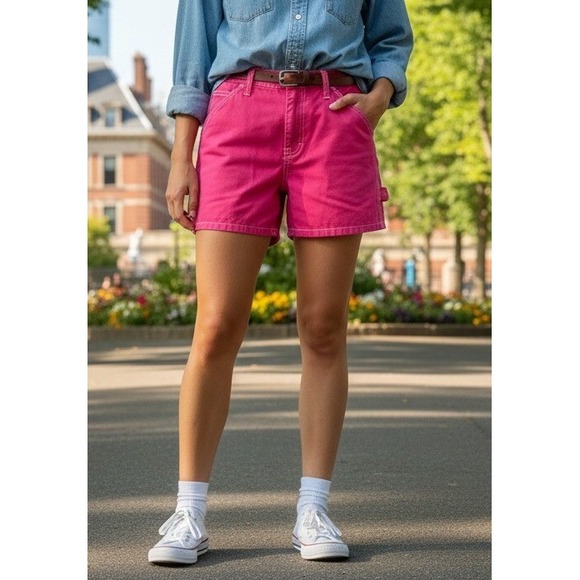 Dickies Pants - Dickies Denim Shorts Womens Hot Pink Twill Cotton Carpenter Juniors‎ Sz 1/25 Y2K